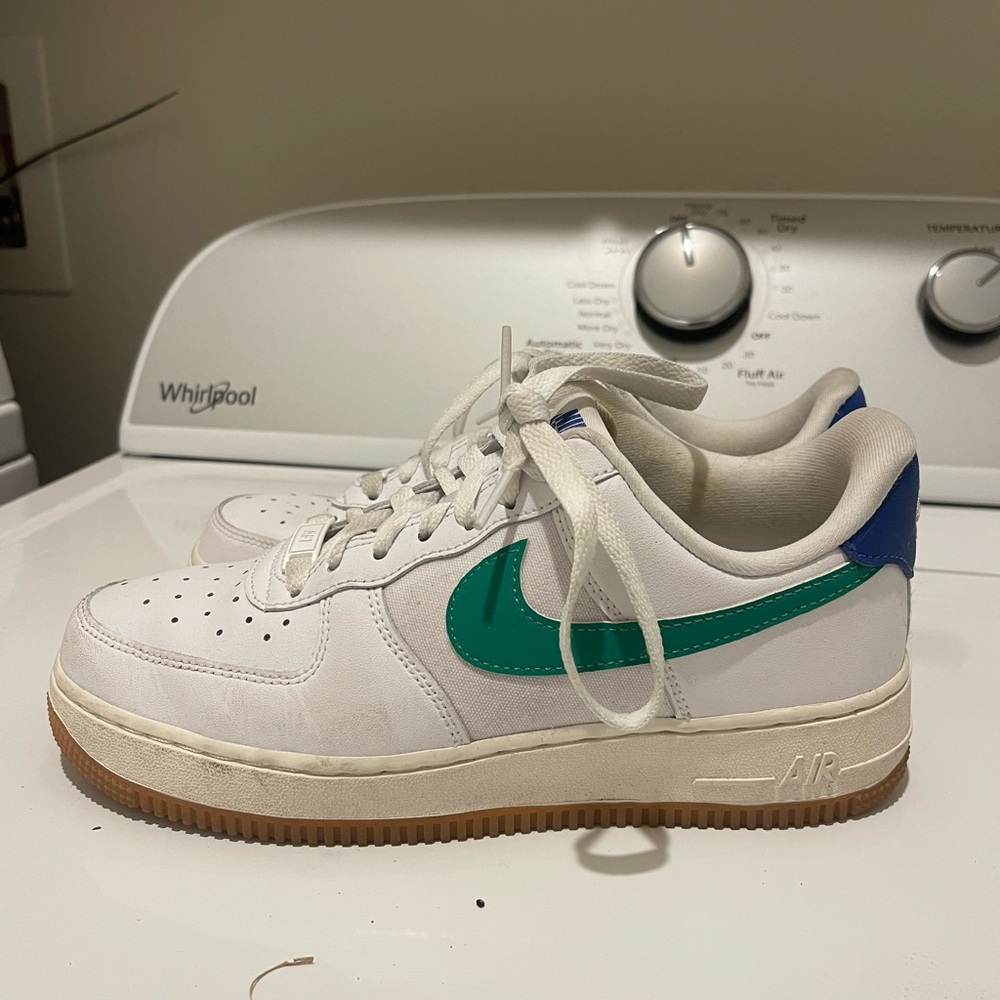 Nike Air Force 1 White with Green and Blue Highlights